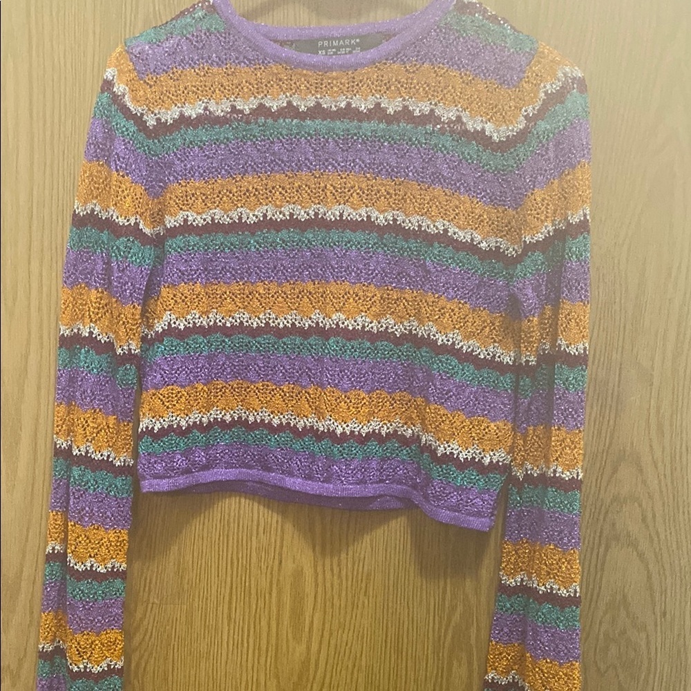 Primark Long Sleeves Crop Blouse in Purple and Yellow - Picture 8 of 8